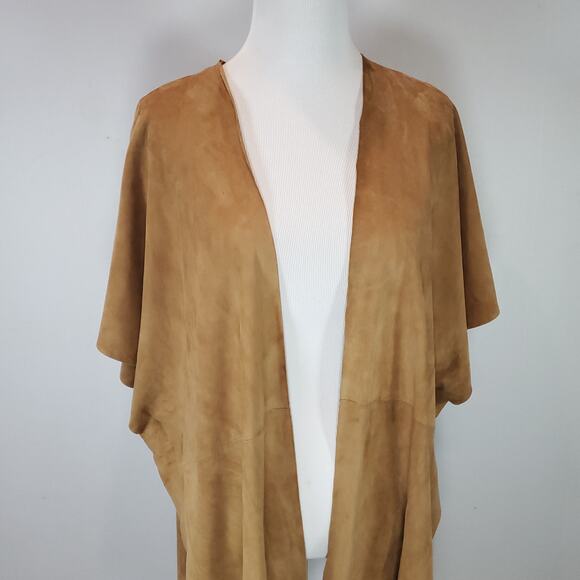 Eskandar Brown Suede Leather Tabard Vest Kimono Open Front Jacket Lagenlook O/S - Picture 3 of 16